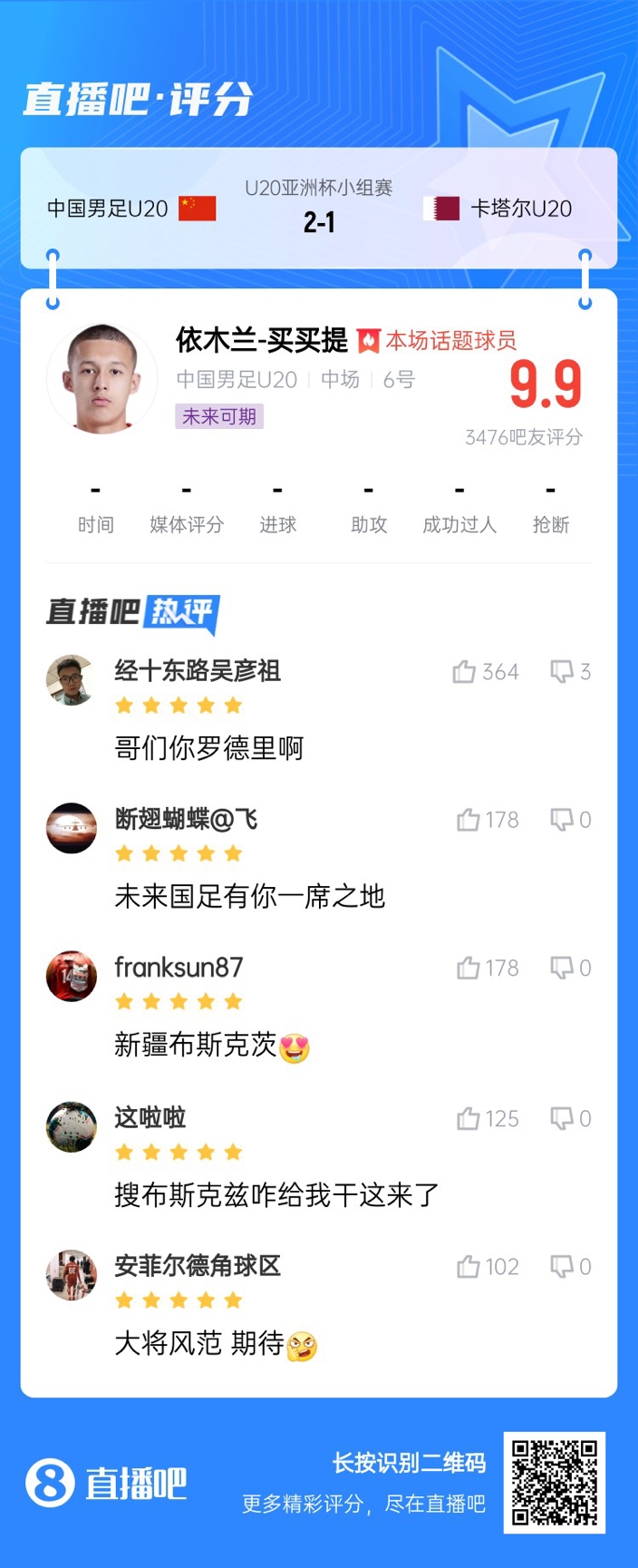  依木蘭+陳澤仕泰山中場(chǎng)連線！19歲依木蘭獲封：新疆布斯克茨！