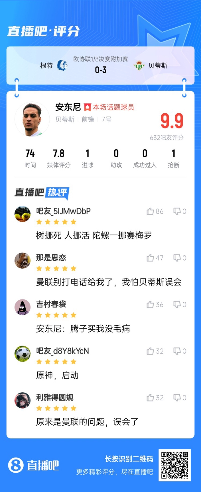  安東尼兜射圓規(guī)畫弧！吧友評(píng)分9.9：樹挪死人挪活 陀螺一挪賽梅羅