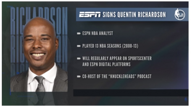 ESPN:正式簽約前NBA球員昆汀-理查德森 后者將擔(dān)任解說