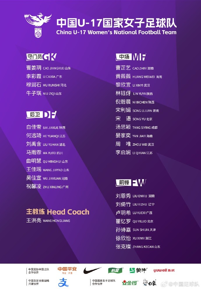 U17女足30人將在蘇州集訓備戰(zhàn)世界杯,姜寧、朱挺擔任訓練員